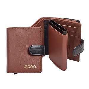 eono men leather denver rfid blocking 13 card holder wallet large coin pouch easy access id window ultra strong stitching navy