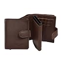 Amazon Brand – Eono Denver Genuine Leather &amp; Aluminium RFID Blocking 13 Card Holder Wallet Large Coin Pouch Easy Access ID Window Ultra Strong Stitching (10CM X 7CM) Slim Size