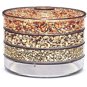 amazon brand - iditri export sprout maker with 4 compartments for multi purpose use - plastic grocery container sprouted grains seeds dal channa chole ragi organic sprouting jar 500ml4-layer