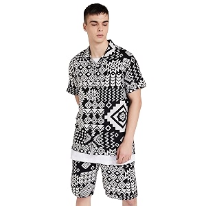 amazon brand - inkast men39s printed half sleeve viscose shirtco-ord sets regular fit