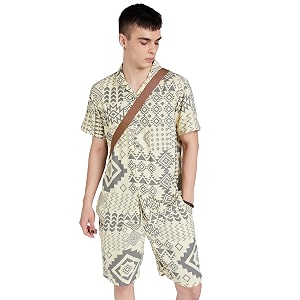 amazon brand - inkast men39s printed half sleeve viscose shirtco-ord sets regular fit