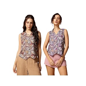 amazon brand - inkast women waistcoat  sleeveless tops  blouse  stylish fashion-forward  v neck  casual wear pack of 2