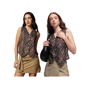amazon brand - inkast women waistcoat  sleeveless tops  blouse  stylish fashion-forward  v neck  casual wear pack of 2