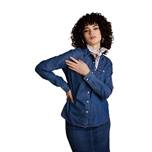 amazon brand - inkast women women39s denim full sleeve regular fit western shirt