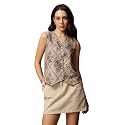Amazon Brand - INKAST Women Floral Printed Button Down V-Neck Tunic Top|Sleeveless|Ethnic Crop Top