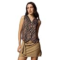 Amazon Brand - INKAST Women Floral Printed Button Down V-Neck Tunic Top|Sleeveless|Ethnic Crop Top