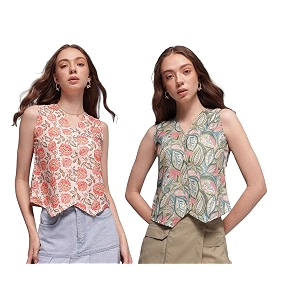 amazon brand - inkast women waistcoat  sleeveless tops  blouse  stylish fashion-forward  v neck  casual wear pack of 2