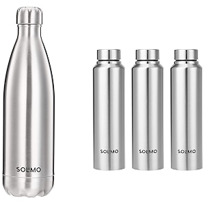 amazon brand - solimo insulated 24 hours hot or cold bottle flask 1000 ml silver amp - water bottle set of 3 1 l each