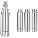 Amazon Brand - Solimo Insulated 24 Hours Hot Or Cold Bottle Flask, 1000 Ml, Silver &amp; - Water Bottle, Set of 3, 1 L Each