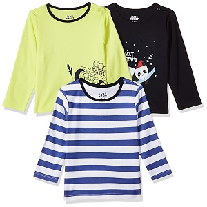 amazon brand - jam amp honey baby boy39s full sleeves t-shirt  100 cotton printed regular fit t-shirts  new born baby clothes - 0 to 24 months pack of 3