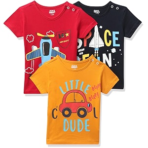 amazon brand - jam amp honey baby boys 100 cotton printed half sleeves t-shirt  age 2-12 years pack of 3