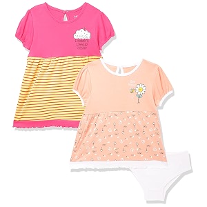 amazon brand - jam amp honey baby-girl39s 100 soft amp pure cotton above the knee short sleeve casual dress with panty set