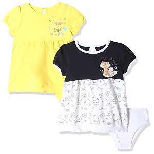 amazon brand - jam amp honey baby-girls 100 soft amp pure cotton above the knee long sleeve casual dress with panty set