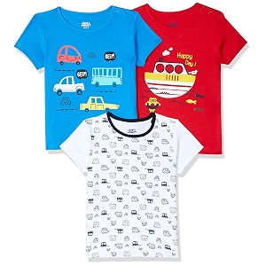 amazon brand - jam amp honey baby boys 100 cotton printed half sleeves t-shirt  age 2-12 years pack of 3