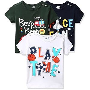 amazon brand - jam amp honey baby boys 100 cotton printed half sleeves t-shirt  age 2-12 years pack of 3
