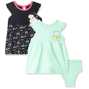 amazon brand - jam amp honey baby-girls 100 soft amp pure cotton above the knee long sleeve casual dress with panty set