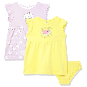 amazon brand - jam amp honey baby-girl39s 100 soft amp pure cotton above the knee short sleeve casual dress with panty set