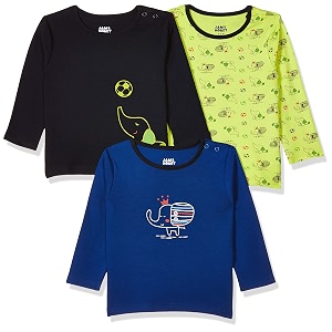 amazon brand - jam amp honey baby boy39s full sleeves t-shirt  100 cotton printed regular fit t-shirts  new born baby clothes - 0 to 24 months pack of 3