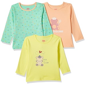 amazon brand - jam amp honey baby-girl39s 100 soft amp pure cotton long sleeve stylish comfy printed t-shirts pack of 3 multicolour