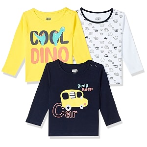 amazon brand - jam amp honey baby boy39s full sleeves t-shirt  100 cotton printed regular fit t-shirts  new born baby clothes - 0 to 24 months pack of 3