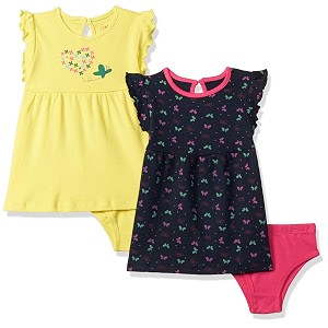 amazon brand - jam amp honey baby-girls 100 soft amp pure cotton above the knee long sleeve casual dress with panty set