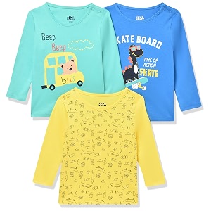 amazon brand - jam amp honey baby boy39s full sleeves t-shirt  100 cotton printed regular fit t-shirts  new born baby clothes - 0 to 24 months pack of 3