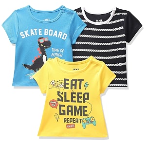 amazon brand - jam amp honey baby boys 100 cotton printed half sleeves t-shirt  age 2-12 years pack of 3