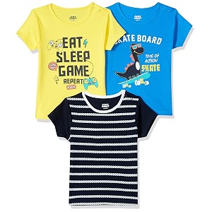 amazon brand - jam amp honey baby boys 100 cotton printed half sleeves t-shirt  age 2-12 years pack of 3