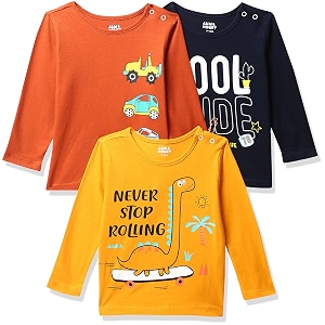 amazon brand - jam amp honey baby boy39s full sleeves t-shirt  100 cotton printed regular fit t-shirts  new born baby clothes - 0 to 24 months pack of 3