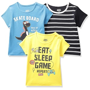 amazon brand - jam amp honey baby boys 100 cotton printed half sleeves t-shirt  age 2-12 years pack of 3