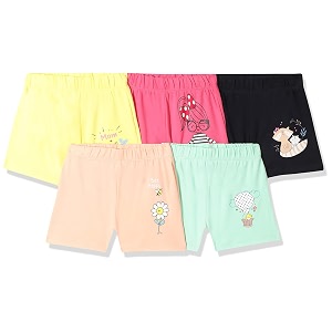 amazon brand - jam amp honey baby-girls 100 soft cotton comfy casual printed shorts pack of 5