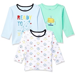 amazon brand - jam amp honey baby boy39s full sleeves t-shirt  100 cotton printed regular fit t-shirts  new born baby clothes - 0 to 24 months pack of 3
