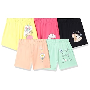 amazon brand - jam amp honey baby-girls 100 soft cotton comfy casual printed shorts pack of 5