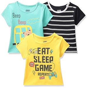amazon brand - jam amp honey baby boys 100 cotton printed half sleeves t-shirt  age 2-12 years pack of 3