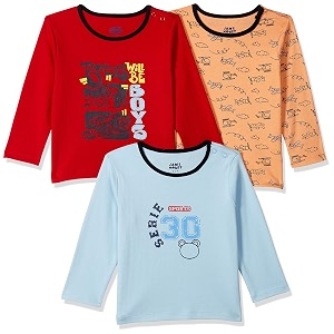 amazon brand - jam amp honey baby boy39s full sleeves t-shirt  100 cotton printed regular fit t-shirts  new born baby clothes - 0 to 24 months pack of 3