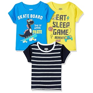 amazon brand - jam amp honey baby boys 100 cotton printed half sleeves t-shirt  age 2-12 years pack of 3