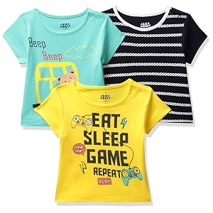 amazon brand - jam amp honey baby boys 100 cotton printed half sleeves t-shirt  age 2-12 years pack of 3