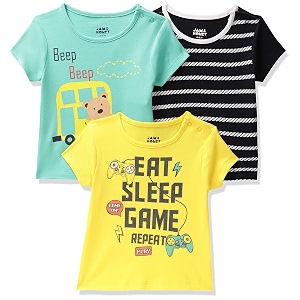 amazon brand - jam amp honey baby boys 100 cotton printed half sleeves t-shirt  age 2-12 years pack of 3