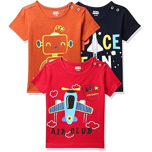 amazon brand - jam amp honey baby boys 100 cotton printed half sleeves t-shirt  age 2-12 years pack of 3