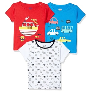 amazon brand - jam amp honey baby boys 100 cotton printed half sleeves t-shirt  age 2-12 years pack of 3