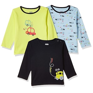 amazon brand - jam amp honey baby boy39s full sleeves t-shirt  100 cotton printed regular fit t-shirts  new born baby clothes - 0 to 24 months pack of 3