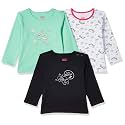 Amazon Brand - Jam &amp; Honey Baby-Girl's 100% Soft &amp; Pure Cotton Long Sleeve Stylish Comfy Printed T-Shirts (Pack of 3)
