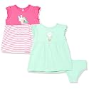 Amazon Brand - Jam &amp; Honey Baby-Girl's 100% Soft &amp; Pure Cotton Above The Knee Short Sleeve Casual Dress with Panty Set
