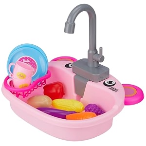 amazon brand jam amp honey barbie wash up kitchen set for girls bis safe for kids pretend play sink toy with running water pump and utensils foldable portable kitchen toy for kids age 2 years