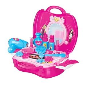 amazon brand jam amp honey barbie makeup kit for girls bis safe for kids pretend play beauty set with toy makeup accessories portable suitcase vanity kit for kids age 3 years non toxic