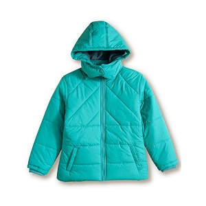 amazon brand - symbol girls girls quilted standard length winter jacket with detachable hood