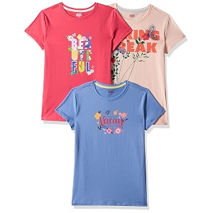 amazon brand - jam amp honey girls cotton graphic printed half sleeves t-shirt  regular fit  soft amp breathable  age 9-16 years available in pack of 5 amp pack of 3