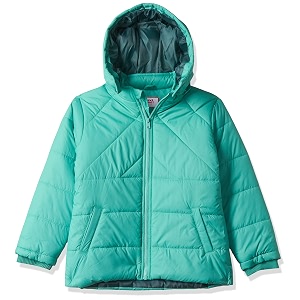 amazon brand - symbol girls girls quilted standard length winter jacket with detachable hood