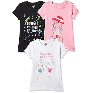 amazon brand - jam amp honey girls 100 cotton printed half sleeves t-shirt  age 2-12 years pack of 3