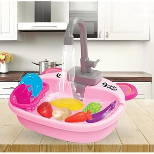 amazon brand - jam amp honey kitchen play set for kids pretend play sink toy with running water utensils set water pump kitchen toy for girls 2 years role play toys bis certified safe pink